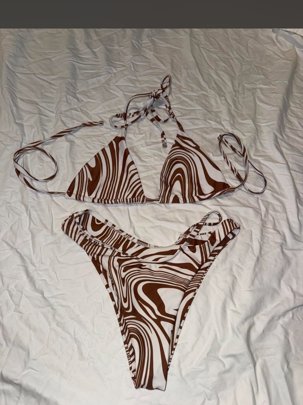 Brown Swirl Triangle Bikini Set - Women's Swim